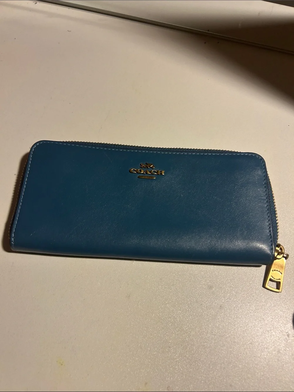 Coach Teal Zip Wallet with Gold Hardware